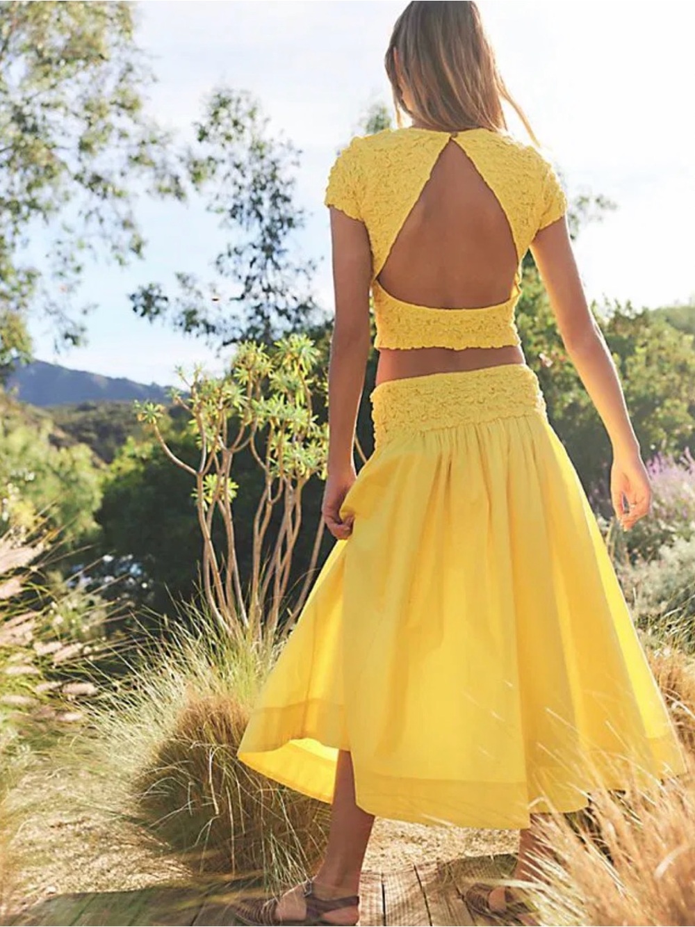 Free people Yellow Women’s Two-Piece Crop Top & Full Skirt- The Carino Set - Picture 4 of 8